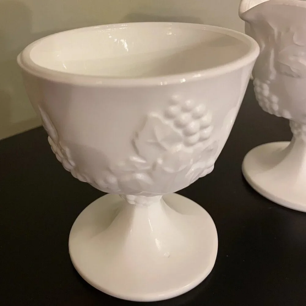 Indiana Milk Glass Colony Harvest Grape Pattern Creamer and Sugar Bowl Set  VTG